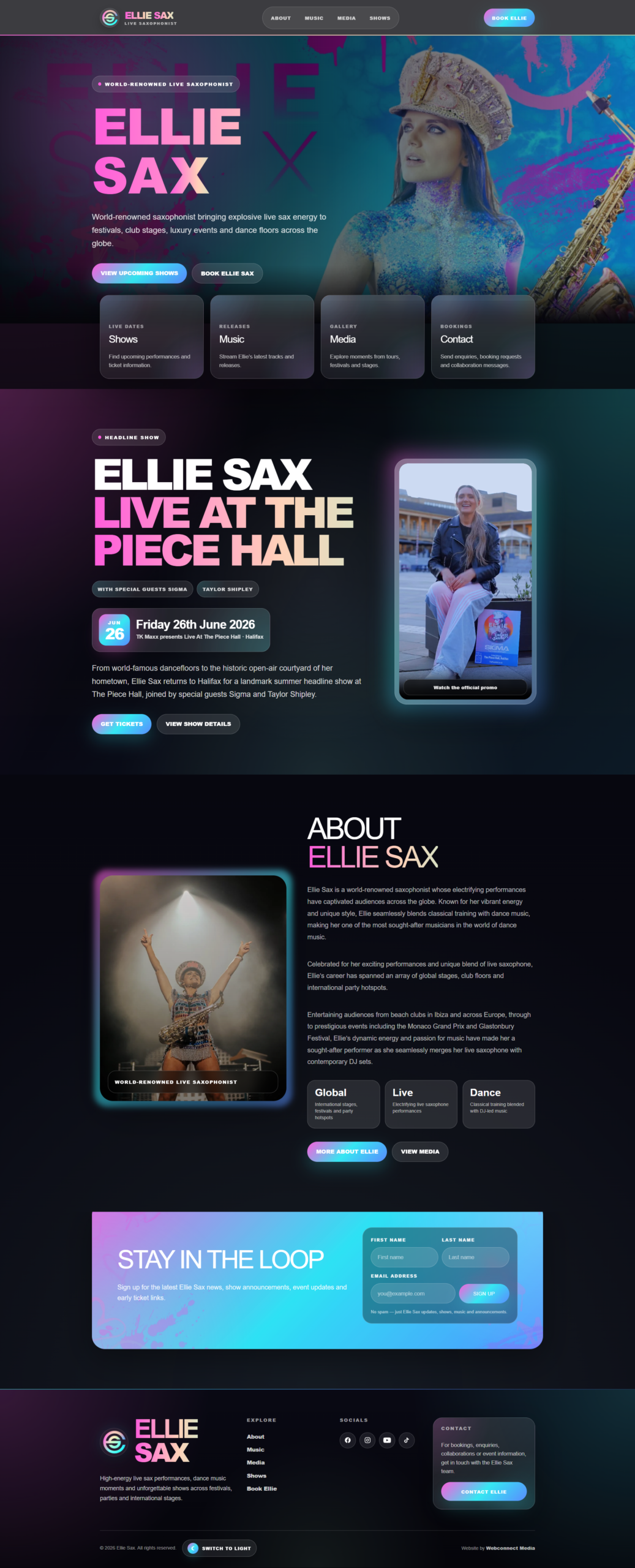 Ellie Sax website designed by Webconnect Media